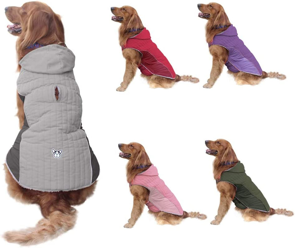 Dog Jackets for Winter, Fleece Dog Clothes for Medium Dogs Boy with Hooded, Reflective Coats for Dogs Winter, Dog Coats for Cold Weather, M