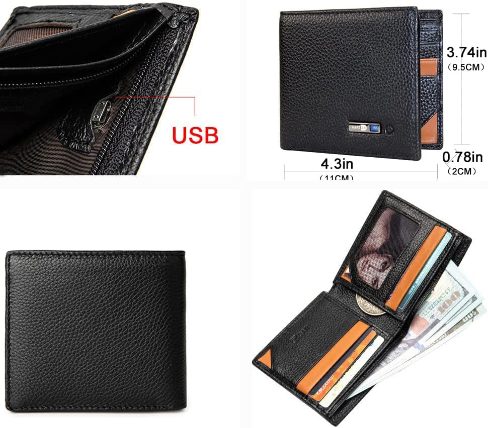 Anti-Lost Bluetooth Wallet Tracker & Finder GPS Position Locator Mens Slim Minimalist Trackable Cool Leather Wallet Credit Card Holder Gifts with Box