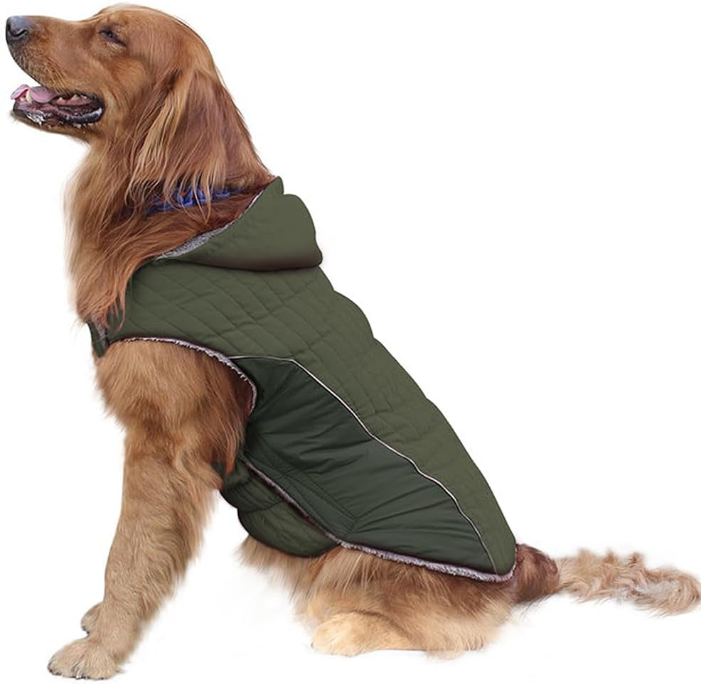 Dog Jackets for Winter, Fleece Dog Clothes for Medium Dogs Boy with Hooded, Reflective Coats for Dogs Winter, Dog Coats for Cold Weather, M