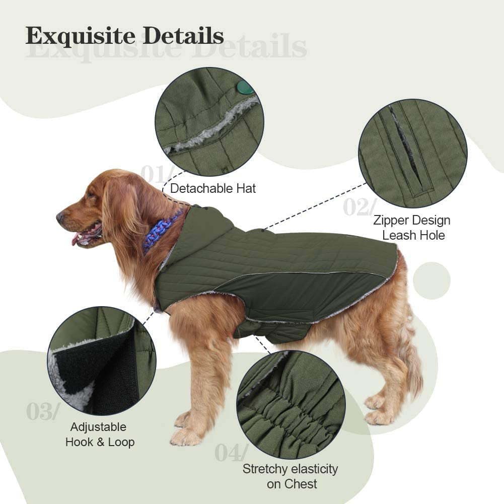 Dog Jackets for Winter, Fleece Dog Clothes for Medium Dogs Boy with Hooded, Reflective Coats for Dogs Winter, Dog Coats for Cold Weather, M